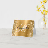 Glittery Goud Metallic Folie Fancy Monogram Kaart (Gele Bloem)