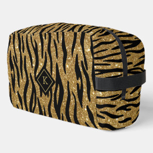 Glittery goud, zwart zebrapatroon monogram toilettasje
