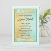Glittery Gradient Bat mitzvah Aqua Gold Invitation (Debout devant)