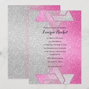 Glittery Gradient Bat Mitzvah Hot Pink Kaart