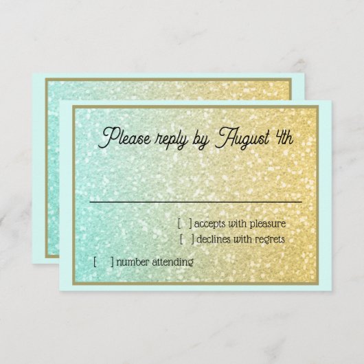 Glittery Gradient RSVP Aqua Gold (Voorkant / Achterkant)