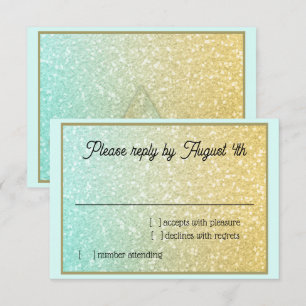 Glittery Gradient RSVP Aqua Gold Kaartje