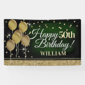 Glittery Green en Gold Happy Birthday-banner Spandoek (Horizontaal)