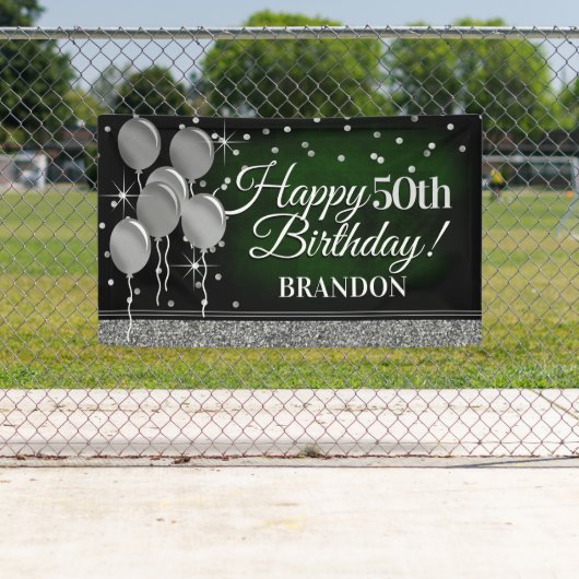 Glittery Green en Silver Happy Birthday Banner (Insitu)