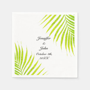 Glittery Green Gold Tropical Palm Leaf Weddings Servet