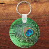 Glittery Green Peacock Feather still Life Sleutelhanger (Voorkant)