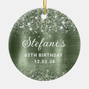 Glittery Green Sage Folie 65th Birthday Classic Keramisch Ornament