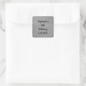 Glittery Grey Silver Happy Birthday Name Aangepast Vierkante Sticker (Tas)