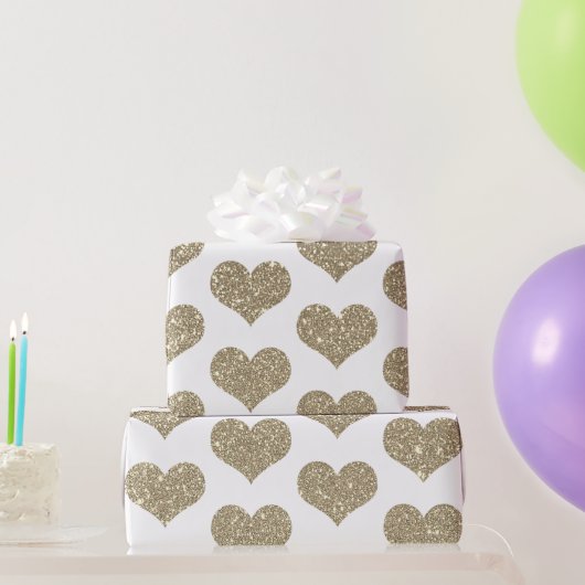 Glittery Heart Patterns Gouden Gouden Witte Sparkl Cadeaupapier (Feestgeschenken)