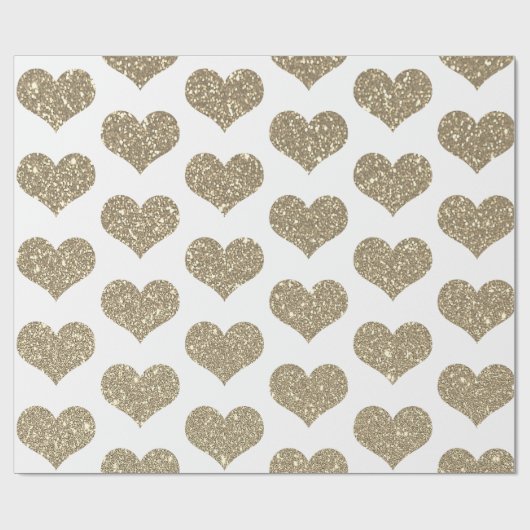 Glittery Heart Patterns Gouden Gouden Witte Sparkl Cadeaupapier (Vlak)