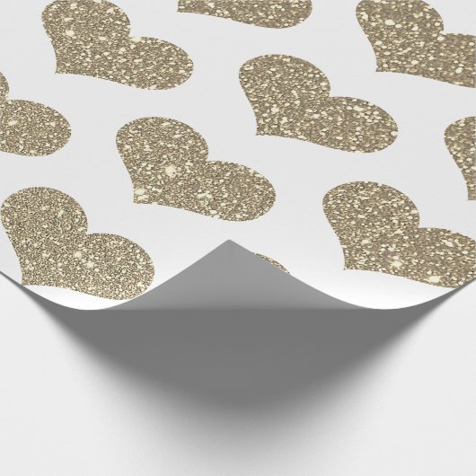 Glittery Heart Patterns Gouden Gouden Witte Sparkl Cadeaupapier (Hoek)