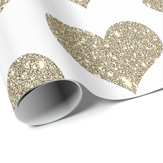 Glittery Heart Patterns Gouden Gouden Witte Sparkl Cadeaupapier (Rol Hoek)