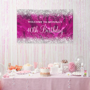 Glittery Heet Roze Zilver 40ste Verjaardag Welkom Spandoek