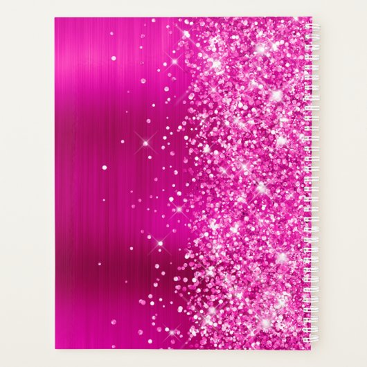 Glittery Hot Pink Folie Swash Handtekening Planner (Achterkant)