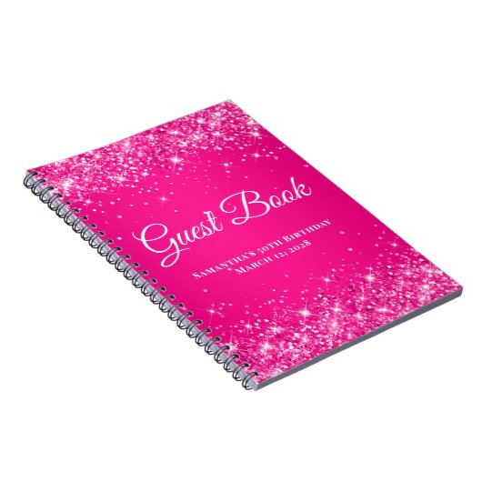 Glittery Hot Pink Ombre Birthday Celebration Guest Notitieboek (Rechterzijde)