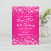 Glittery Hot Pink Ombre Monogram 40e verjaardag Kaart (Staand voorkant)
