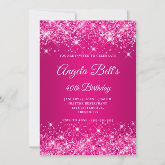 Glittery Hot Pink Raspberry Ombre Fancy Monogram Kaart (Voorkant)