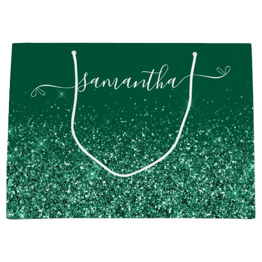 Glittery Hunter Green Schattige Bow Handtekening N Groot Cadeauzakje (Voorkant)