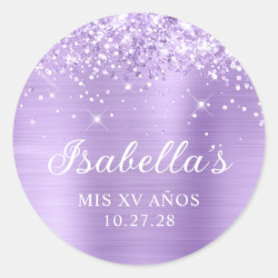 Glittery Lavendel Folie Mis XV Años Ronde Sticker