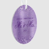Glittery Lavendel Folie Onze 1e Kerstfoto Ornament (voorkant)