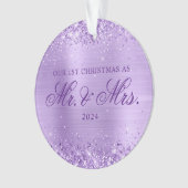 Glittery Lavendel Folie Onze 1e Kerstfoto Ornament (voorkant)