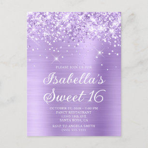Glittery Lavendel Folie Sweet 16 Foto Uitnodiging Briefkaart