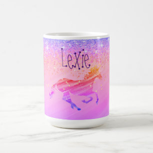 Glittery Lavendel Roze Eenhoorn Gepersonaliseerd Koffiemok