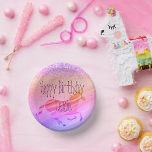Glittery Lavender and Pink Unicorn Birthday Papieren Kommen