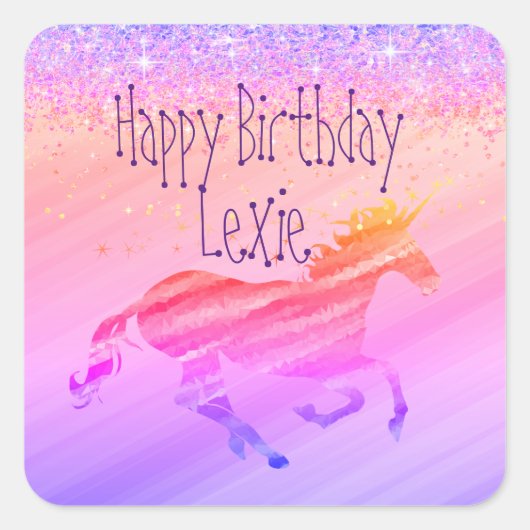 Glittery Lavender en Roze Unicorn Vierkante Sticker (Voorkant)