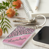 Glittery Leopard Print Glossy Hot Pink Gepersonali Sleutelhanger (Voorkant Rechts)
