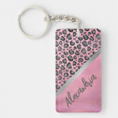 Glittery Leopard Print Glossy Hot Pink Gepersonali Sleutelhanger (Voorkant)