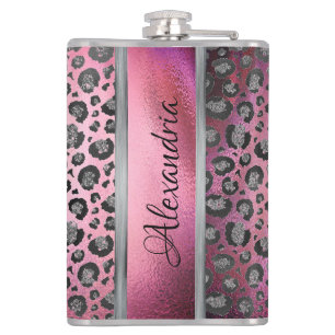 Glittery Leopard Print op Glansy Hot Pink    Heupfles