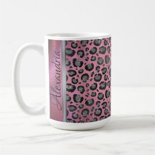 Glittery Leopard Print op Glansy Hot Pink    Koffiemok