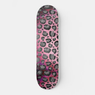 Glittery Leopard Print op Glansy Hot Pink Skateboard