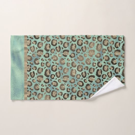 Glittery Leopard Print op Glossy Green Bad Handdoek (Handdoek)