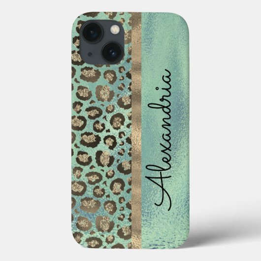 Glittery Leopard Print op Glossy Green Case-Mate iPhone Case (Achterkant)