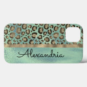 Glittery Leopard Print op Glossy Green Case-Mate iPhone Case (Achterkant (horizontaal))