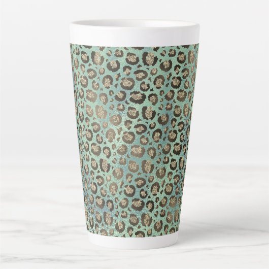 Glittery Leopard Print op Glossy Green    Latte Mok (Voorkant)