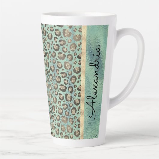 Glittery Leopard Print op Glossy Green    Latte Mok (Rechts)