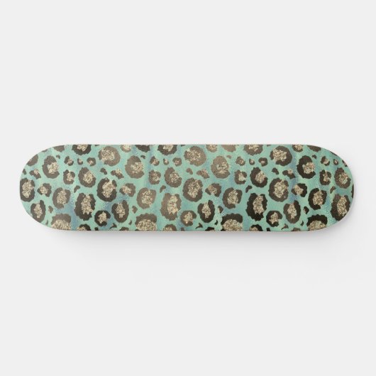 Glittery Leopard Print op Glossy Green Skateboard (Horizontaal)