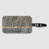 Glittery Leopard Print op Glossy Grey Bagagelabel (Voorkant (horizontaal))