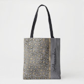 Glittery Leopard Print op Glossy Grey Draagtas (Voorkant)