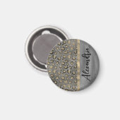 Glittery Leopard Print op Glossy Grey Magneet (Voorkant / Achterkant)