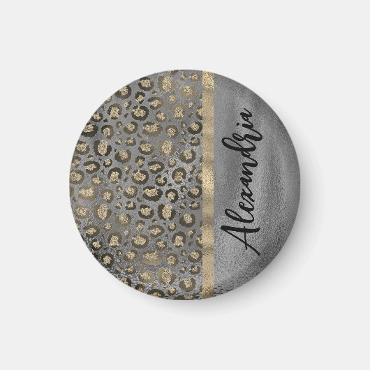 Glittery Leopard Print op Glossy Grey Magneet (Voorkant)