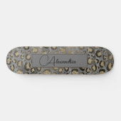 Glittery Leopard Print op Glossy Grey Persoonlijk Skateboard (Horizontaal)