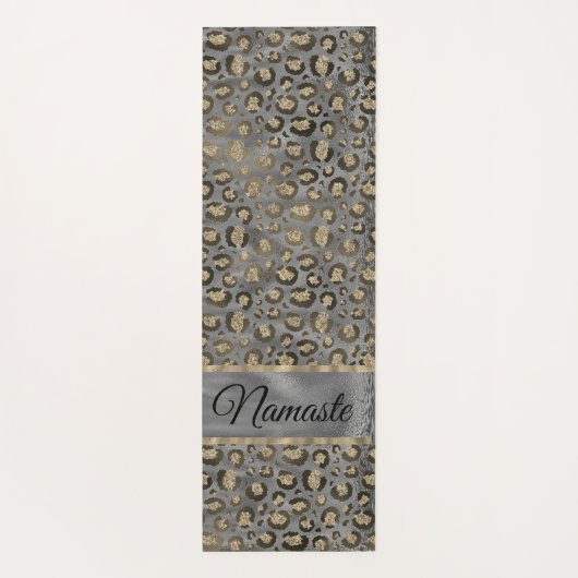 Glittery Leopard Print op Glossy Grey  Yogamat (Achterkant)