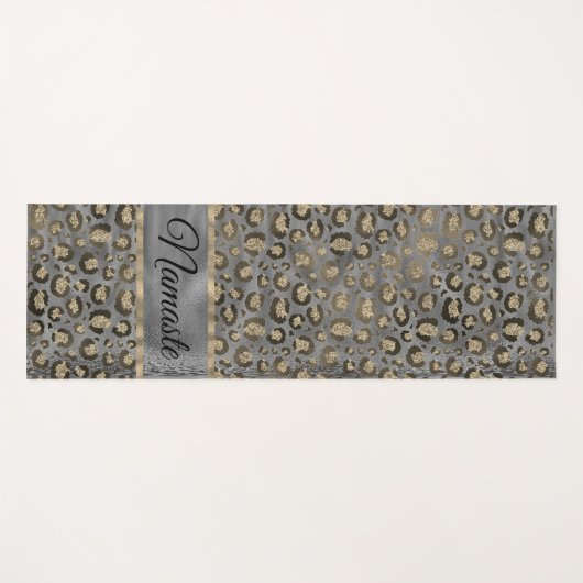 Glittery Leopard Print op Glossy Grey  Yogamat (Voorkant (horizontaal))