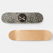 Glittery Leopard Print op Glossy Grijs Monogram Skateboard (Horizontaal)