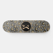 Glittery Leopard Print op Glossy Grijs Monogram Skateboard (Horizontaal)