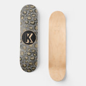Glittery Leopard Print op Glossy Grijs Monogram Skateboard (Voorkant)
